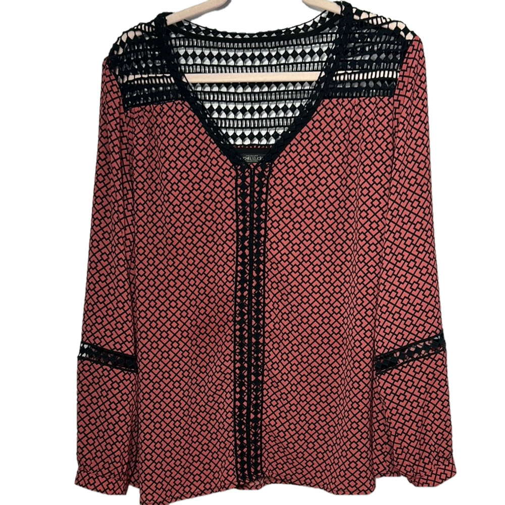 Michel Studio Pink Graphic Long Sleeve Blouse